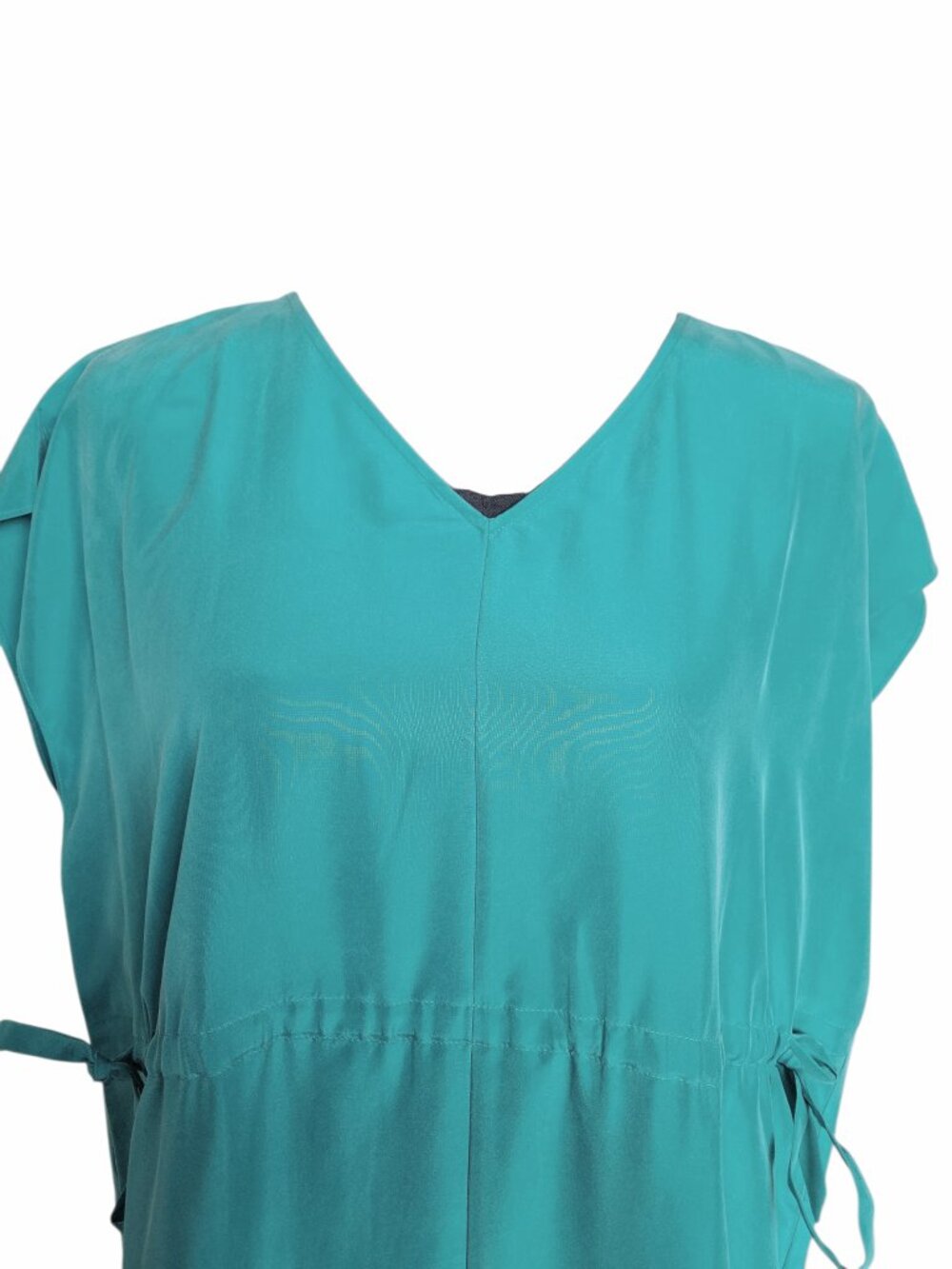 Eileen Fisher Esmerelda Green Washed Silk V-Neck Dress Boxy Fit Women's Size M - Picture 3 of 12